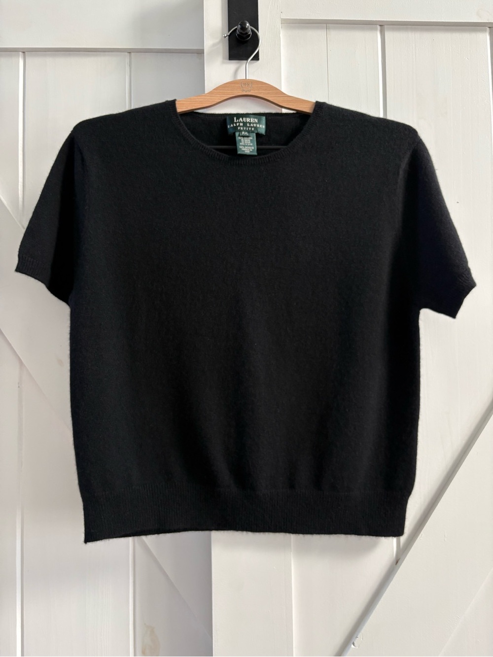 Lauren Ralph Lauren Petite Vintage Black 100% Cashmere Short Sleeve Sweater